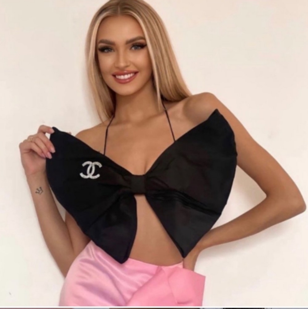 Zara * crop top bow bandeau black cropped size XS - Picture 6 of 16
